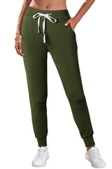 Moss Green Drawstring Waist Pocketed Joggers Bottoms JT's Designer Fashion