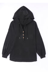 Black Buttoned High and Low Hem Hoodie Sweatshirts & Hoodies JT's Designer Fashion