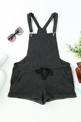 Gray Vintage Washed Drawstring Short Overalls Jumpsuits & Rompers JT's Designer Fashion