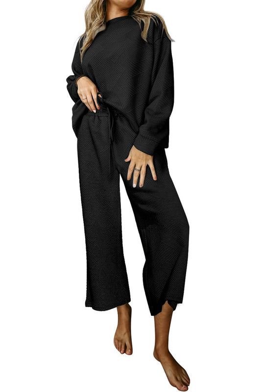 Black Ultra Loose Textured 2pcs Slouchy Outfit Bottoms JT's Designer Fashion