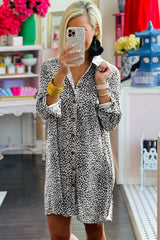 Long Sleeve Leopard Animal Print Shirt Dress Mini Dresses JT's Designer Fashion