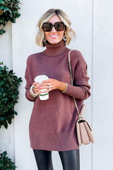 Mineral Red Turtleneck Ribbed Knit Tunic Sweater Sweaters & Cardigans JT's Designer Fashion