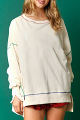 White Contrast Stitching Split Baggy Sweatshirt Sweatshirts & Hoodies JT's Designer Fashion