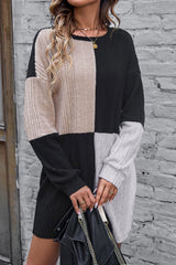 Black Ribbed Color Block Drop Shoulder Mini Dress Dresses JT's Designer Fashion