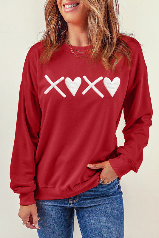 Red Puff XOXO Print Valentines Heart Sweatshirt Graphic Sweatshirts JT's Designer Fashion