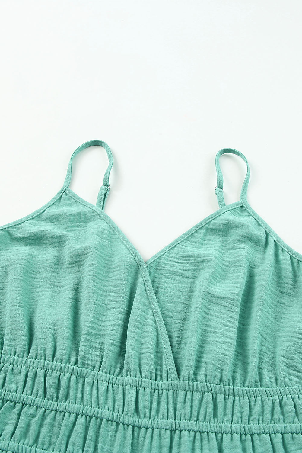 Green Shirred High Waist Sleeveless V Neck Jumpsuit Jumpsuits & Rompers JT's Designer Fashion