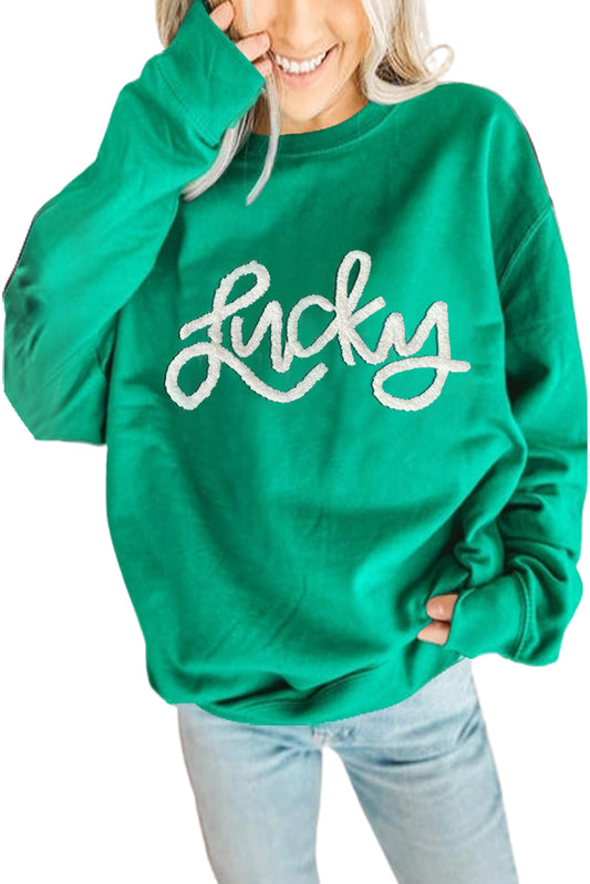 Green Lucky Graphic Pullover Sweatshirt Sweatshirts & Hoodies JT's Designer Fashion