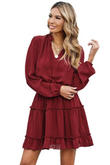 V Neck Long Sleeve Ruffle Tiered Mini Dress Mini Dresses JT's Designer Fashion