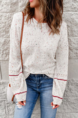 Bright White Pilling Detail Patterned Sleeve Sweater Sweaters & Cardigans JT's Designer Fashion