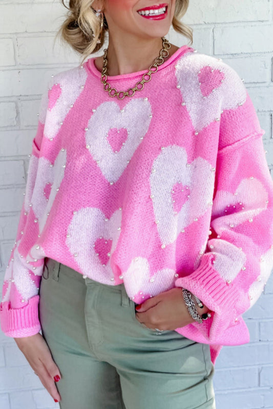 Bonbon Pearl Beaded Floral Drop Shoulder Sweater Sweaters & Cardigans JT's Designer Fashion