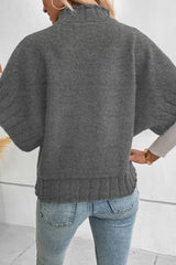 Medium Grey Mock Neck Batwing Short Sleeve Knit Sweater Sweaters & Cardigans JT's Designer Fashion