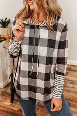 Multicolour Plaid Striped Patchwork Slim Fit Drawstring Hoodie Sweatshirts & Hoodies JT's Designer Fashion