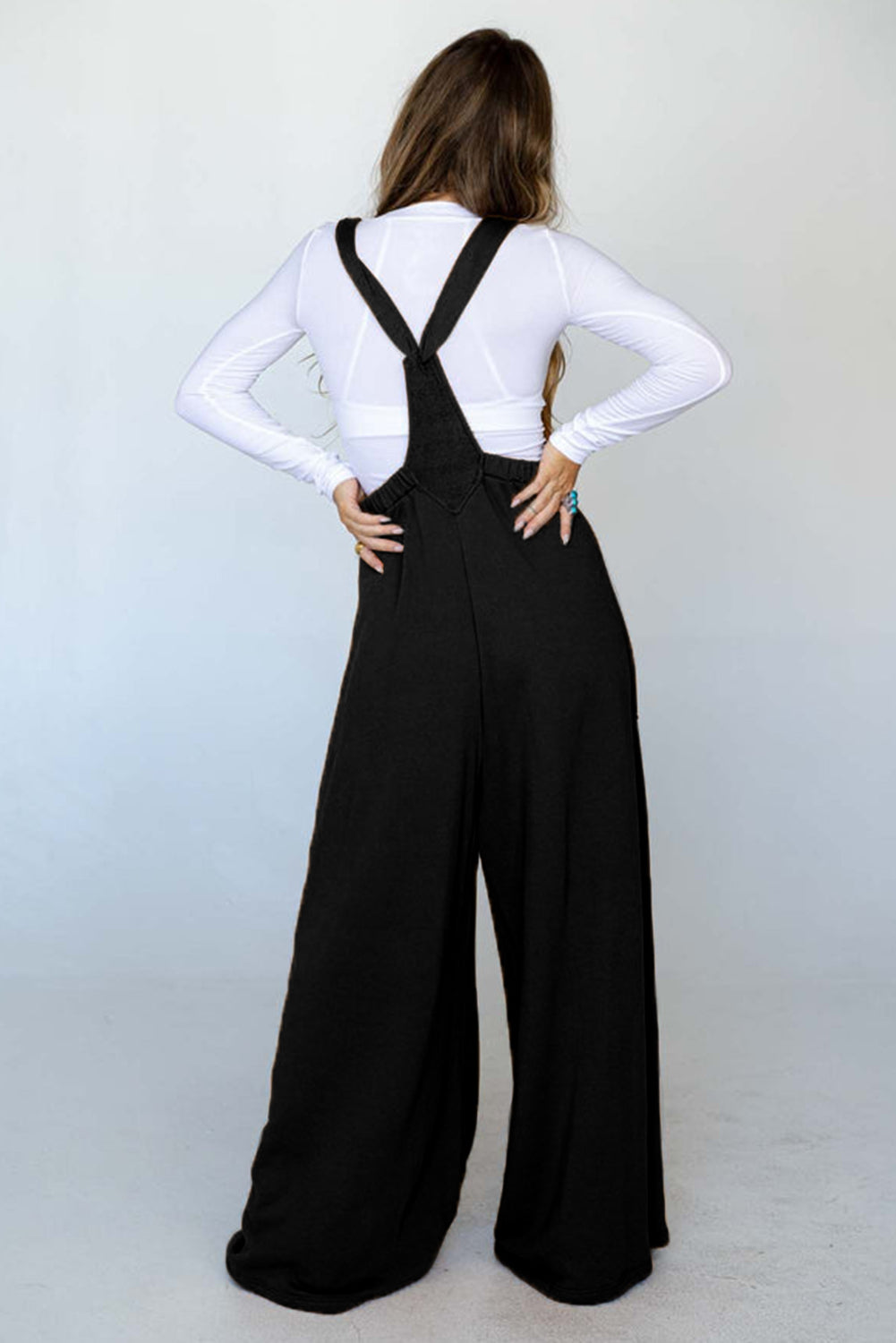 Black Knotted Straps Patch Pocket Wide Leg Jumpsuit Bottoms JT's Designer Fashion