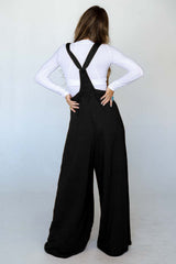 Black Knotted Straps Patch Pocket Wide Leg Jumpsuit Bottoms JT's Designer Fashion