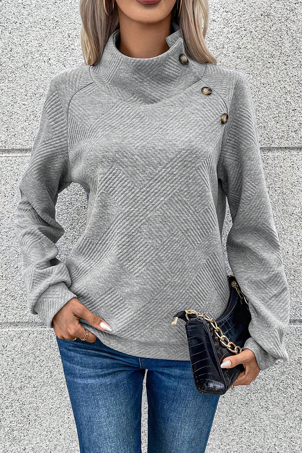 Gray Solid Button Detail Sweatshirt Sweatshirts & Hoodies JT's Designer Fashion