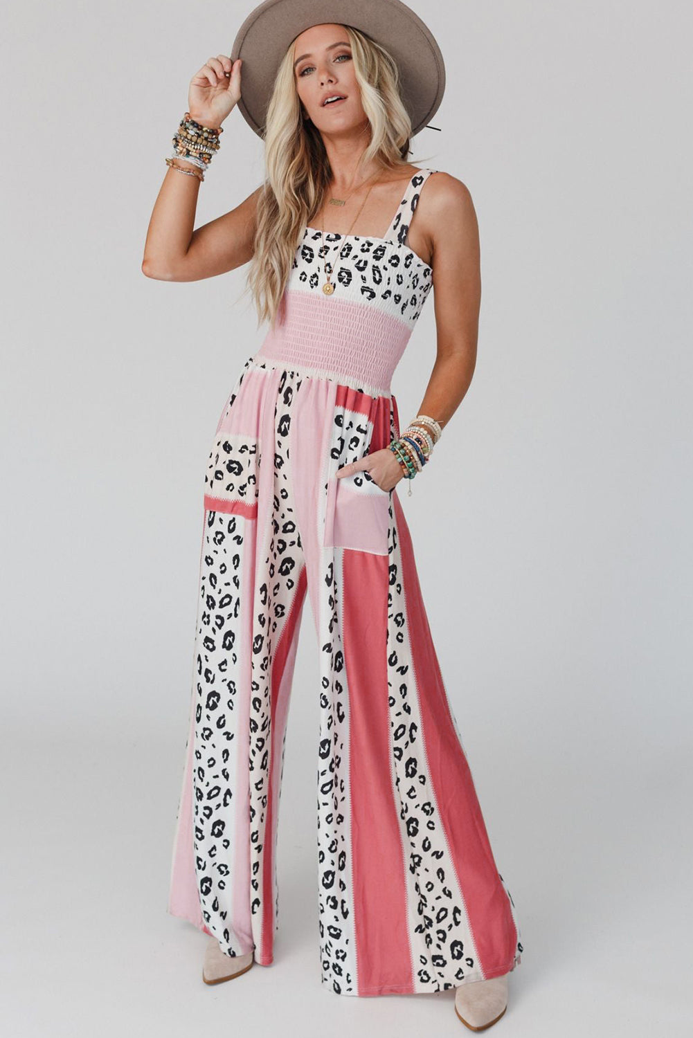 Leopard Color Block Mix Print Pocketed Jumpsuit Jumpsuits & Rompers JT's Designer Fashion