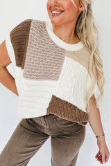 Multicolor Mixed Patterned Colorblock Textured Sweater Vest Sweaters & Cardigans JT's Designer Fashion