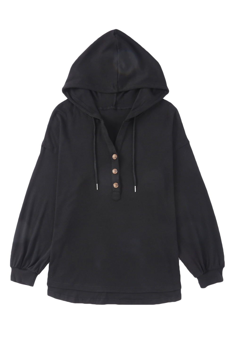 Black Buttoned High and Low Hem Hoodie Sweatshirts & Hoodies JT's Designer Fashion