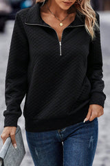Black Solid Half Zipper Quilted Pullover Sweatshirt Sweatshirts & Hoodies JT's Designer Fashion