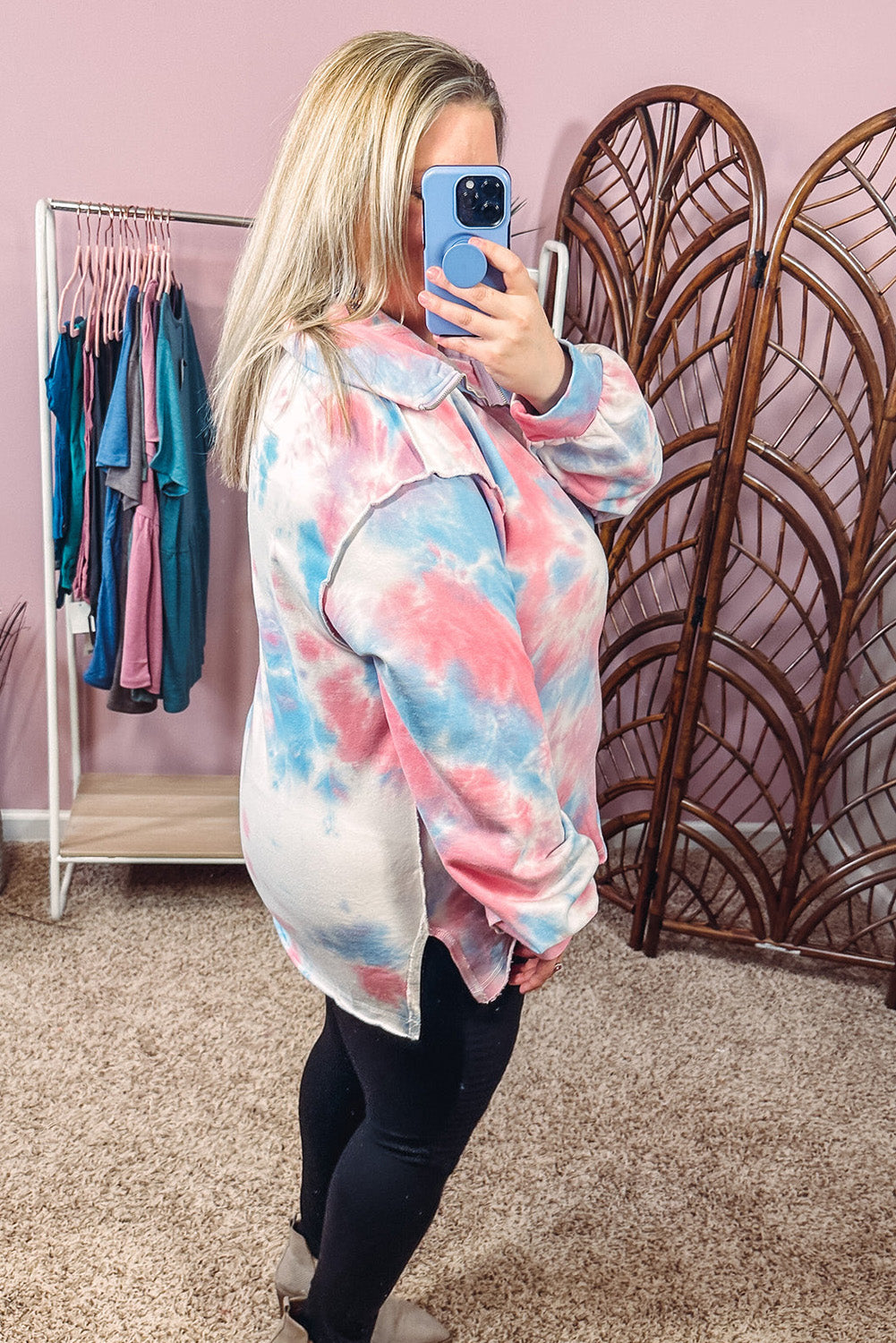 Multicolor Plus Size Tie-dye Zipped Collared Pullover Sweatshirt Plus Size JT's Designer Fashion