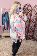 Multicolor Plus Size Tie-dye Zipped Collared Pullover Sweatshirt Plus Size JT's Designer Fashion