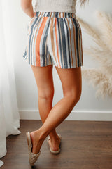 Stripe Vintage Washed Elastic Frill Waist Casual Shorts Casual Shorts JT's Designer Fashion