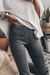 Dark Grey Vintage Wash Ribbed Leggings Bottoms JT's Designer Fashion