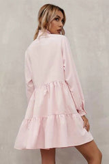 Pink Frilled Stand Collar Long Sleeve Ruffle Dress Mini Dresses JT's Designer Fashion