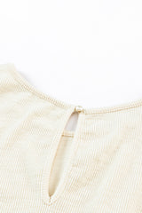 Beige Ribbed Elastic Waist Romper Jumpsuits & Rompers JT's Designer Fashion