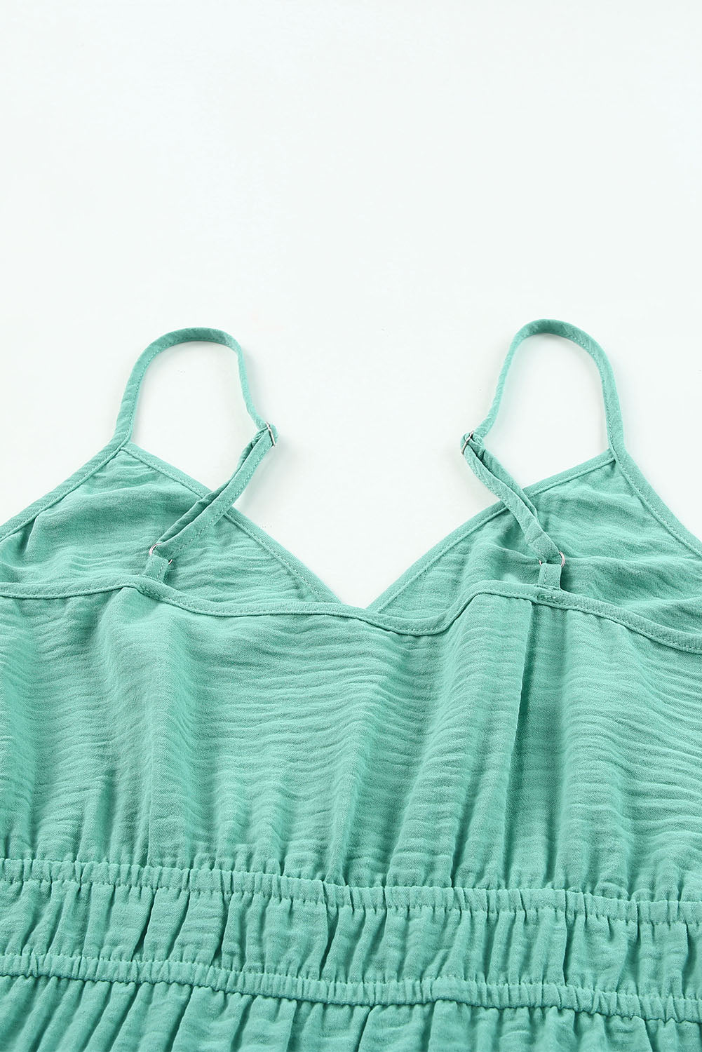 Green Shirred High Waist Sleeveless V Neck Jumpsuit Jumpsuits & Rompers JT's Designer Fashion