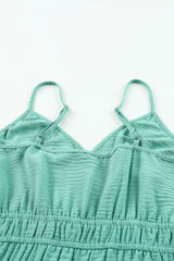 Green Shirred High Waist Sleeveless V Neck Jumpsuit Jumpsuits & Rompers JT's Designer Fashion