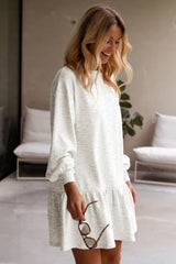 White Solid Color Puff Sleeve Ruffle Hem Mini Dress Mini Dresses JT's Designer Fashion