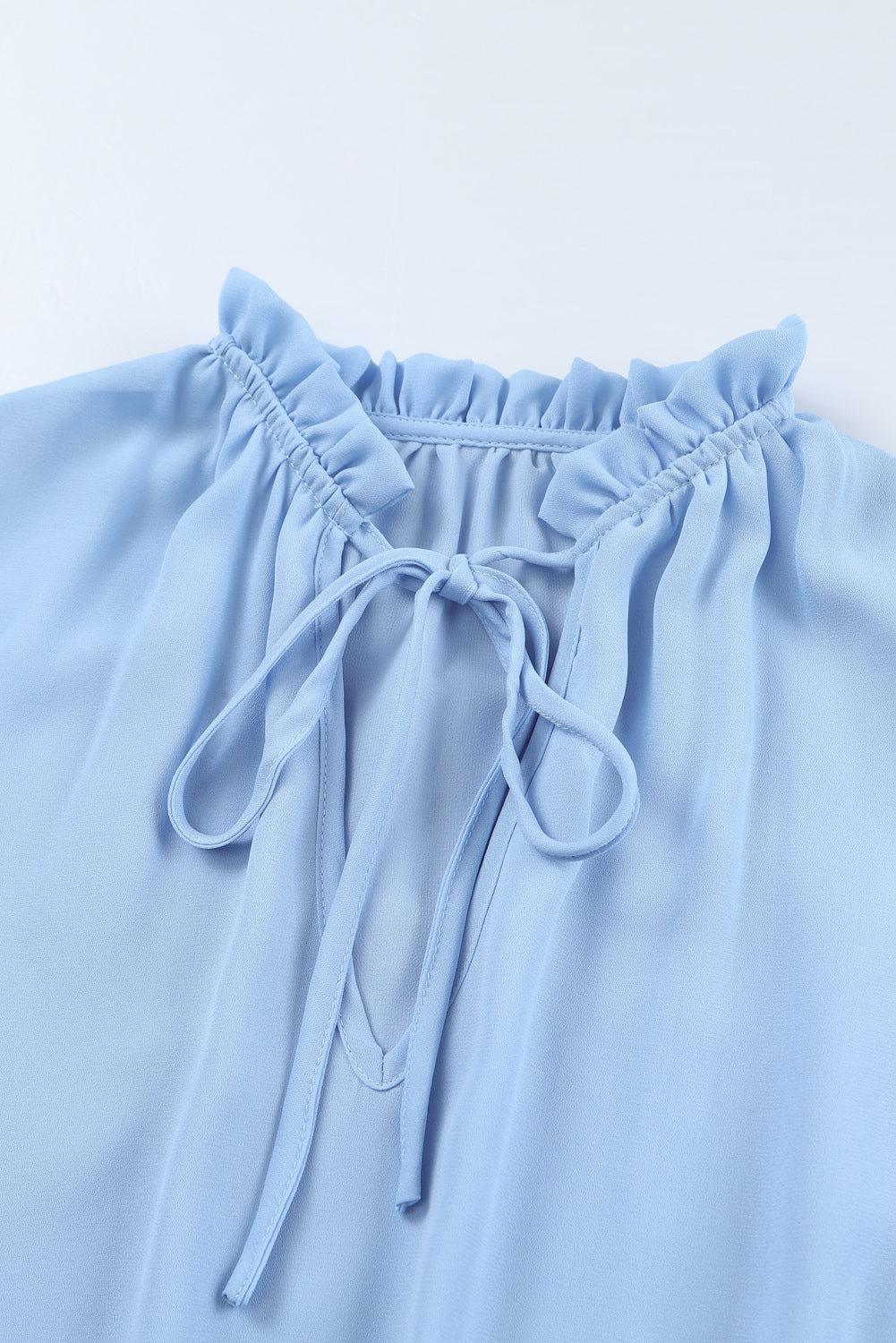 Light Blue V Neck Long Sleeve Ruffle Tiered Mini Dress Mini Dresses JT's Designer Fashion