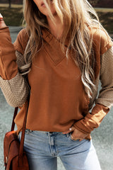 Chestnut Contrast Splicing Sleeves Hooded Sweatshirt Sweatshirts & Hoodies JT's Designer Fashion