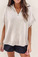 Light Grey Quarter Zip Short Batwing Sleeve Sweater Sweaters & Cardigans JT's Designer Fashion