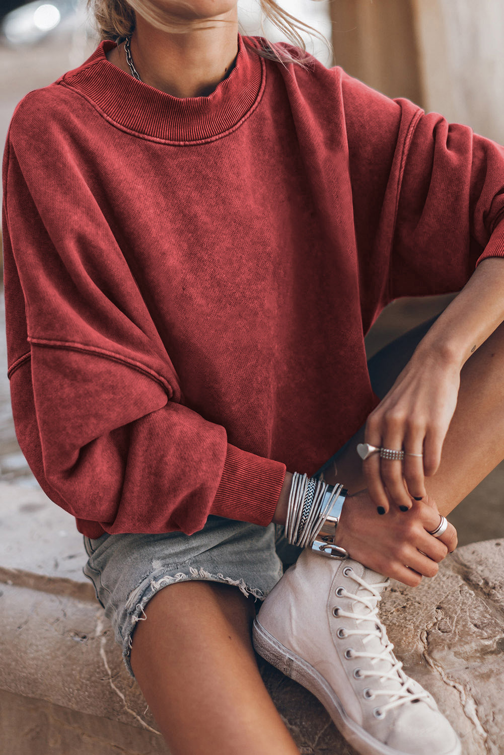Ruby Drop Shoulder Crew Neck Pullover Sweatshirt Sweatshirts & Hoodies JT's Designer Fashion