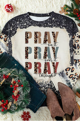 Black PRAY Letter Leopard Bleached Color Block Sweatshirt Graphic Sweatshirts JT's Designer Fashion