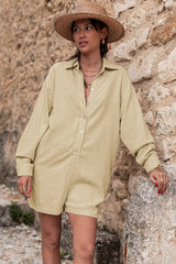 Half Button Shirt Collar Long Sleeve Loose Romper Jumpsuits & Rompers JT's Designer Fashion