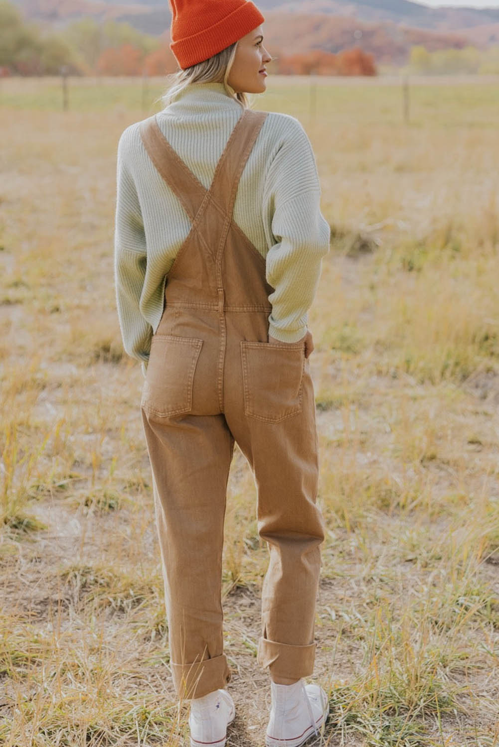 Khaki Multi Pocket Vintage Buckle Strap Denim Overalls Bottoms JT's Designer Fashion