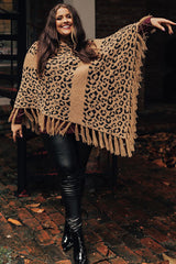 Leopard Plus Size Tasseled Hem Draped Poncho Plus Size JT's Designer Fashion