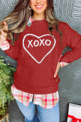 Racing Red Valentines Heart XOXO Graphic Textured Sweatshirt Sweatshirts & Hoodies JT's Designer Fashion