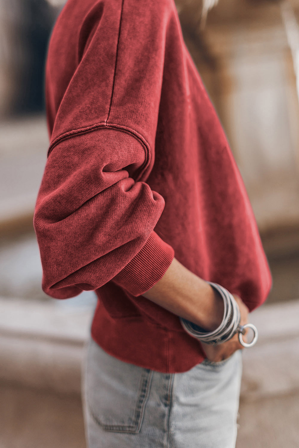 Ruby Drop Shoulder Crew Neck Pullover Sweatshirt Sweatshirts & Hoodies JT's Designer Fashion