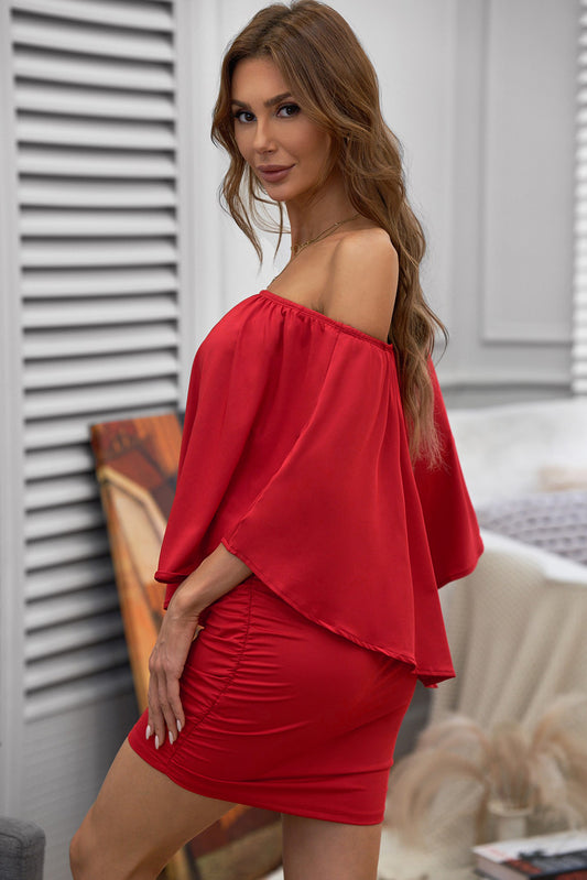 Multiple Dressing Layered Red Mini Poncho Dress Mini Dresses JT's Designer Fashion