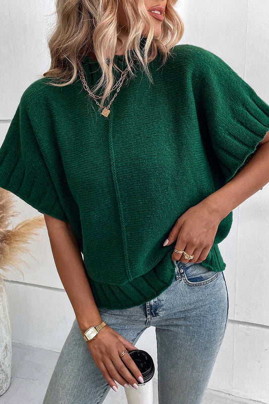 Blackish Green Mock Neck Batwing Sleeve Knit Sweater Sweaters & Cardigans JT's Designer Fashion