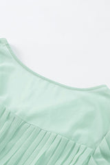 Green Pleated Ruffled Tie Waist Buttons V Neck Romper Jumpsuits & Rompers JT's Designer Fashion