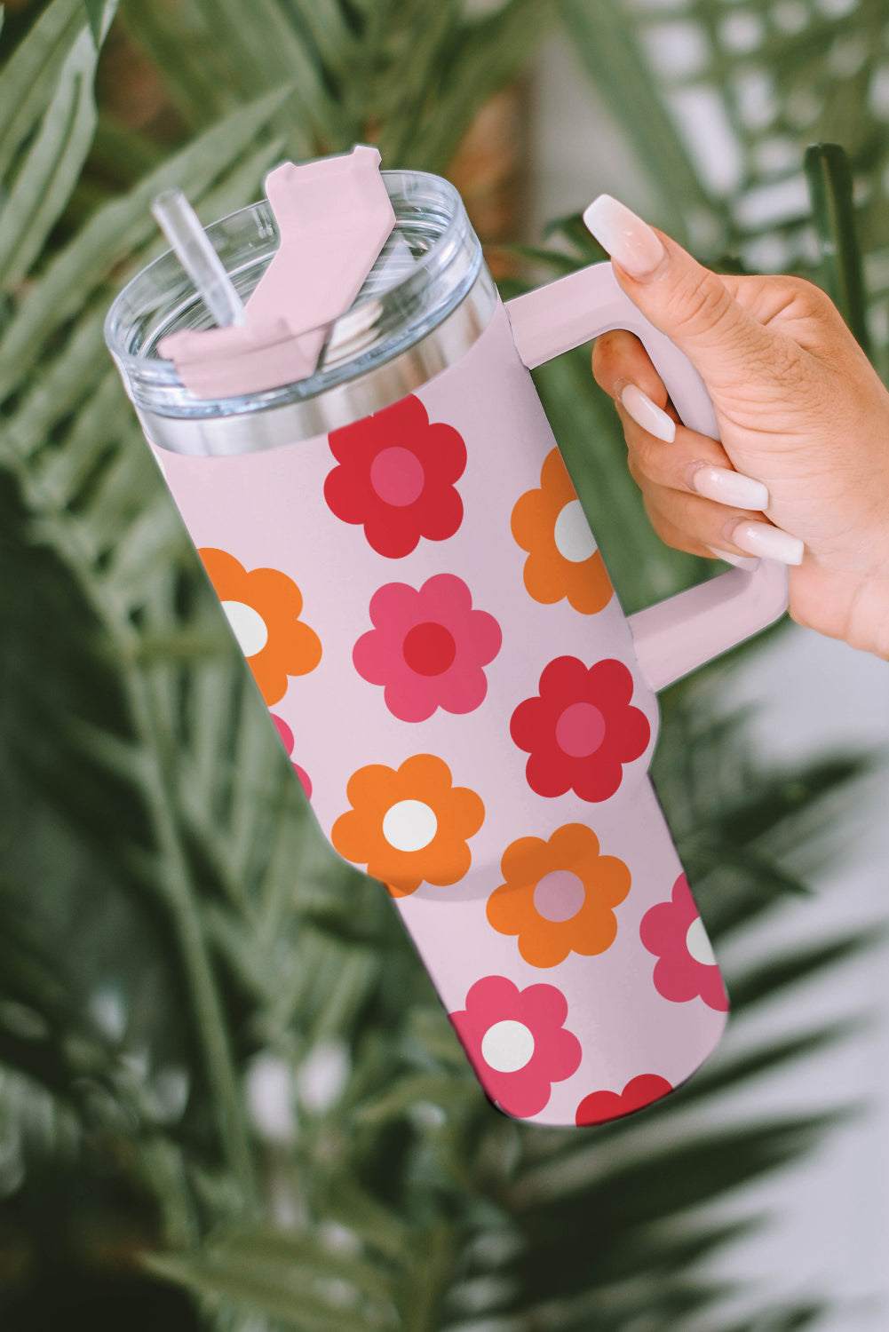 Multicolor Flower Print Handled Stainless Steel Vacuum Cup Tumblers JT's Designer Fashion