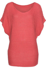 Red Clay Solid Loose Knit Short Dolman Sleeve Sweater Sweaters & Cardigans JT's Designer Fashion