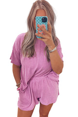 Phalaenopsis Plain Ribbed Knit Loose Fit Two Piece Shorts Set Bottoms JT's Designer Fashion