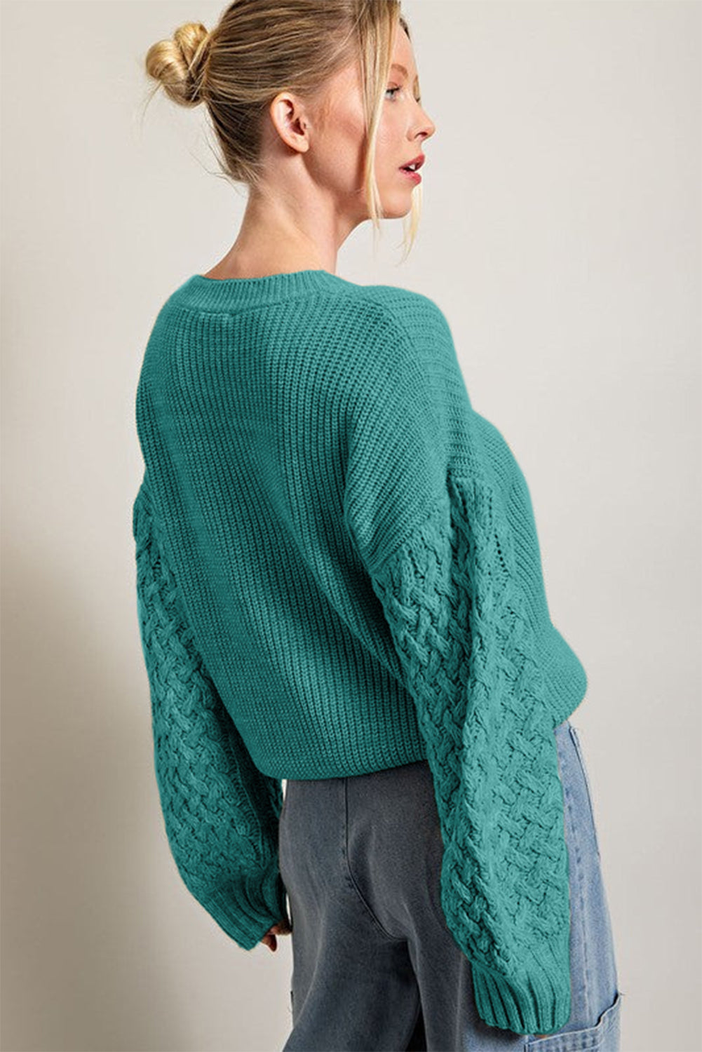 Verdant Cable Knit Sleeve Drop Shoulder Sweater Sweaters & Cardigans JT's Designer Fashion