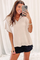 Light Grey Quarter Zip Short Batwing Sleeve Sweater Sweaters & Cardigans JT's Designer Fashion